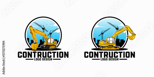Free Download excavator Logo with crane and building designs template, heavy equipment construction - earth mover logo vector - GFXLoad