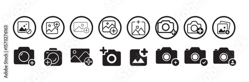 Add Photo Picture  Icon, Add pic icon Vector logo sign,  flat, camera icon with plus, add picture button, vector illustration eps 10.