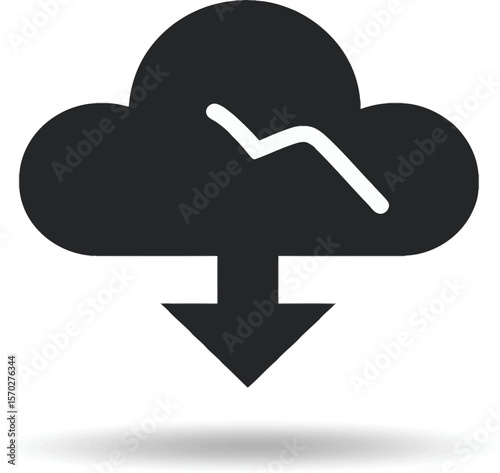 Depicting a cloud icon with a download arrow, suitable for web design, apps, and illustrating data transfers or backups.