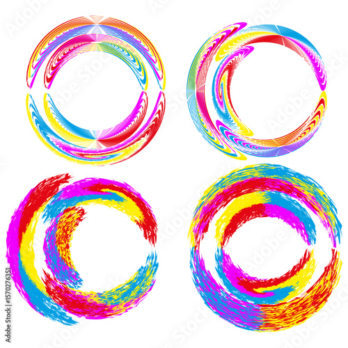 Colorful ring collection. Circular vector patterns. Rainbow band designs. Vibrant loop graphics.