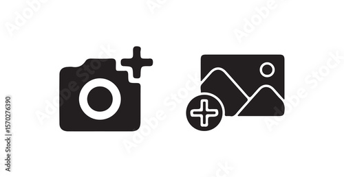Add Picture icon set vector art, Digital Camera with Plus Icon, Bold Add Photo Symbol, vector illustration eps 10.