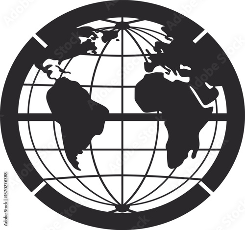 Simple world globe with continents graphic, perfect for a logo or icon representing international business or environmental awareness.