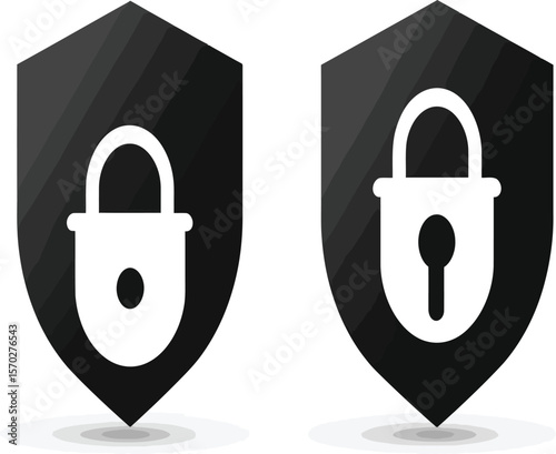 Security shield symbols with lock icons offer a graphic for safety designs and digital protection, applicable in modern secure data solutions
