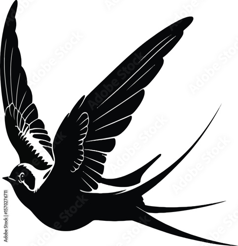 Captivating silhouette illustration of a swallow soaring with outstretched wings, bringing freedom and lightness to design projects, perfect for tattoos, logos, and other creative applications.