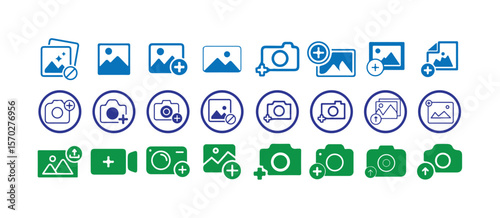 Add photo icon, flat, camera icon with plus, add picture button, Image Upload Icon with Plus Sign, Vector illustration eps 10.