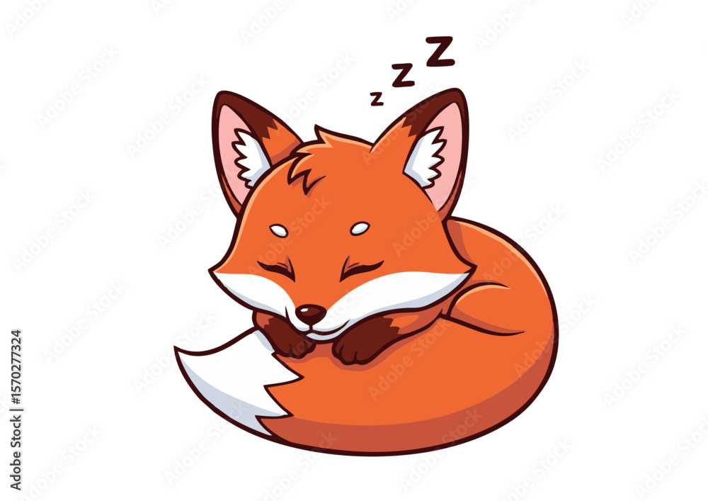 Obraz premium Adorable Cartoon Fox Sleeping Curled Up with Zzzs Above Head.