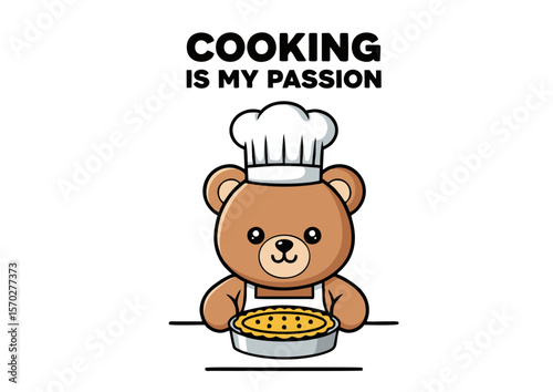 Adorable Cartoon Bear Chef Holding a Delicious Baked Pie.