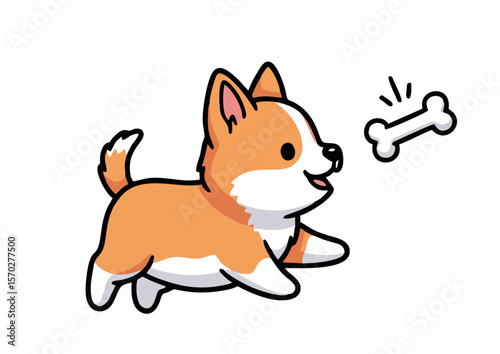 Adorable Cartoon Corgi Puppy Anticipating Treat Orange and White Fur Playful Pose.
