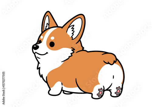 Cute Cartoon Pembroke Welsh Corgi in Sitting Pose.