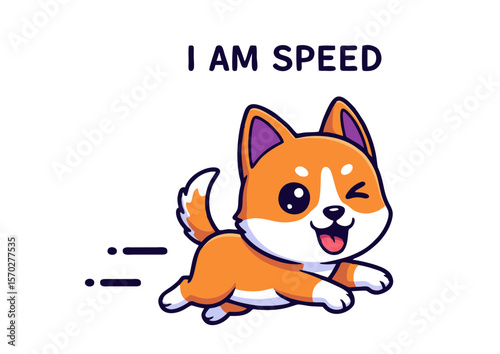 Playful Cartoon Shiba Inu Dog Running with Winking Expression.