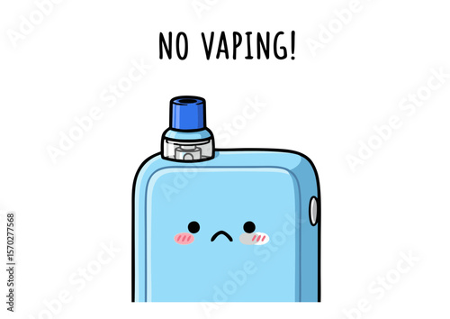 Sad Cartoon Vape Device with Blue Tank and Top Cap.