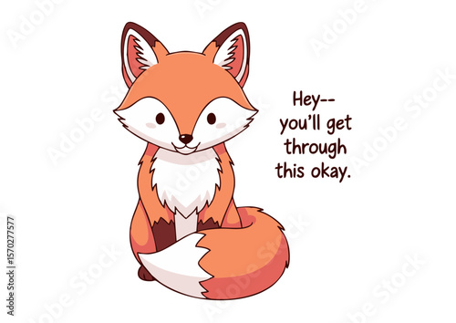 Adorable Cartoon Fox with Orange Fur and White Chest Sitting Comfortably.