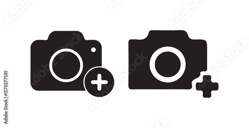 Add Photo Picture  Icon, Add pic icon Vector logo sign,  flat, camera icon with plus, add picture button, vector illustration eps 10.