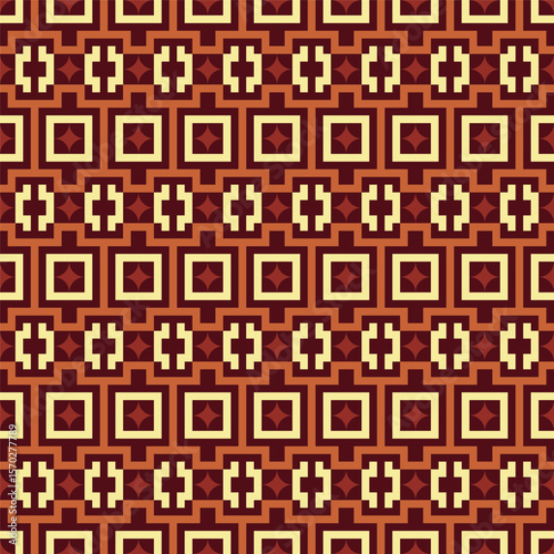 Geometric Detailed Repeating Square and Cross Motif Seamless Pattern