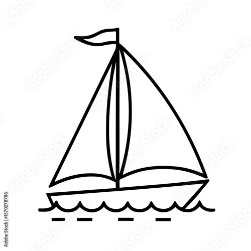 Simple line drawing of a sailboat sailing on calm water, with a small flag.