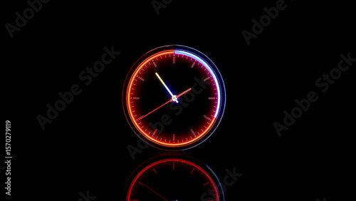 Vibrant neon clock illuminates dark space