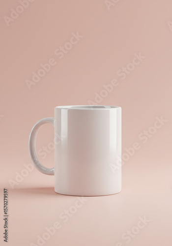 Clean white ceramic mug mockup on a soft pink background