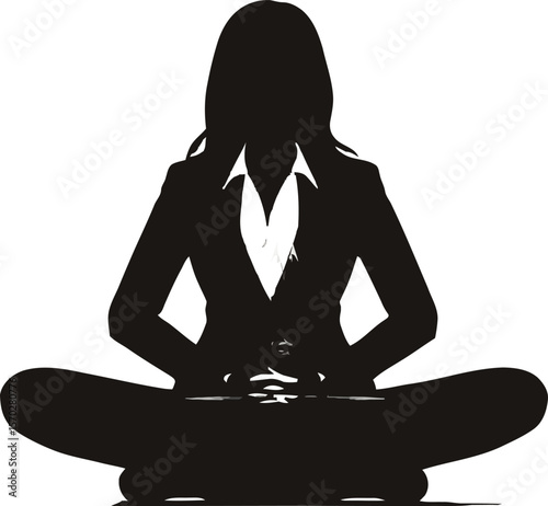 Vector Silhouette of Businessperson Sitting at Desk – Formal Office Pose in Suit on White Background