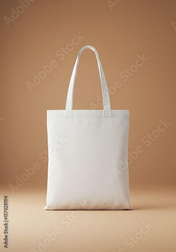 Clean white tote bag mockup on a warm brown background