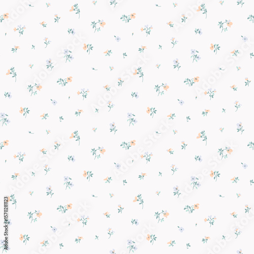 Ditsy floral seamless pattern. Small little flower pattern background. Repeat pattern. Ditsy print. Liberty style. Botanic surface design. Ditsy floral for fashion, texture, fabric, wrapping, decor