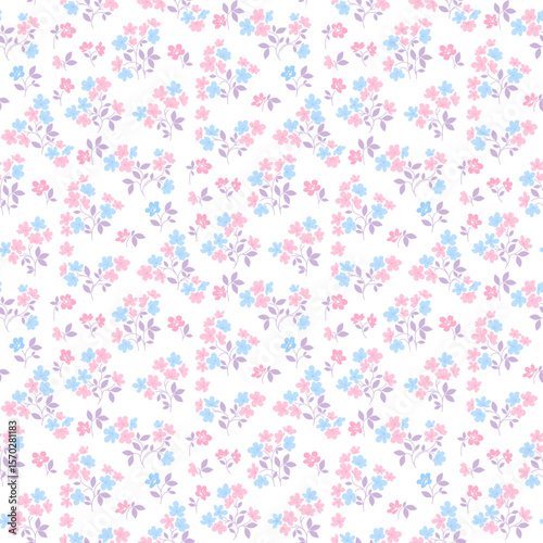 Flower pattern, ditsy floral seamless pattern. Small little flower on white  background. Repeat pattern. Ditsy print. Botanic surface design. Ditsy floral flower pattern for fashion, fabric, wrapping
