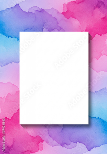Blank white square overlay on vibrant watercolor gradient background