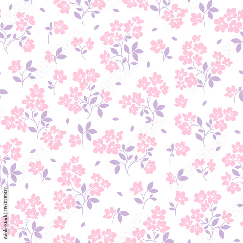 Flower pattern, ditsy floral seamless pattern. Small little flower on white  background. Repeat pattern. Ditsy print. Botanic surface design. Ditsy floral flower pattern for fashion, fabric, wrapping