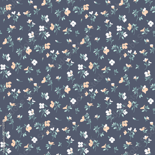 Ditsy floral seamless pattern. Small little flower pattern background. Repeat pattern. Ditsy print. Liberty style. Botanic surface design. Ditsy floral for fashion, texture, fabric, wrapping, decor