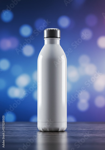 Sleek white insulated water bottle with a metallic cap on a dark surface