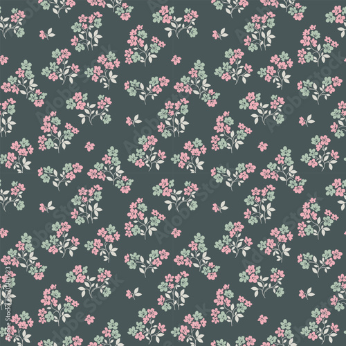 Ditsy floral seamless pattern. Small little flower pattern background. Repeat pattern. Ditsy print. Liberty style. Botanic surface design. Ditsy floral for fashion, texture, fabric, wrapping, decor