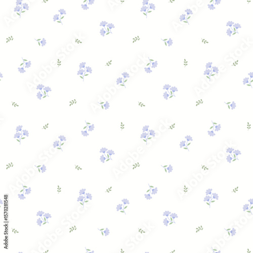 Flower pattern, ditsy floral seamless pattern. Small little flower on white  background. Repeat pattern. Ditsy print. Botanic surface design. Ditsy floral flower pattern for fashion, fabric, wrapping