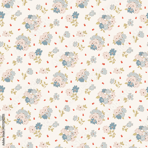 Ditsy floral seamless pattern. Small little flower pattern background. Repeat pattern. Ditsy print. Liberty style. Botanic surface design. Ditsy floral for fashion, texture, fabric, wrapping, decor