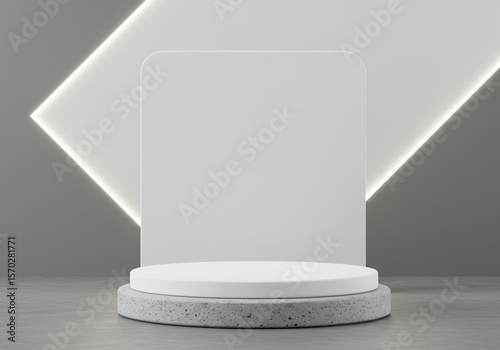 Modern minimalist product display stage with soft backlighting