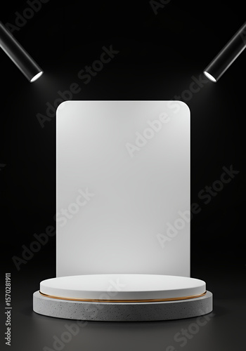 Modern product display stage with spotlights and minimalist design