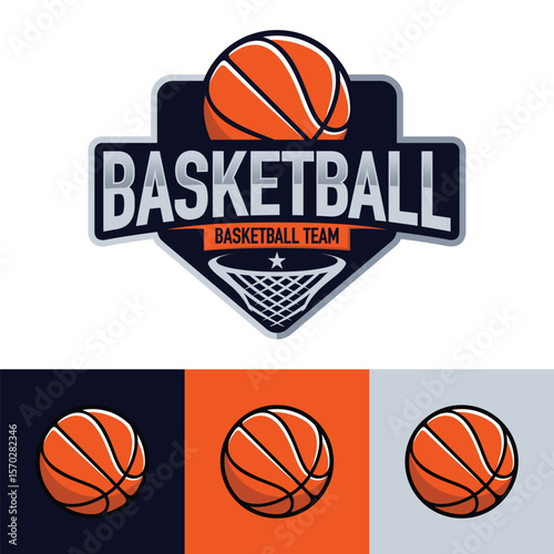 Basketball club, team, academy logo.  Sport badge vector illustration.