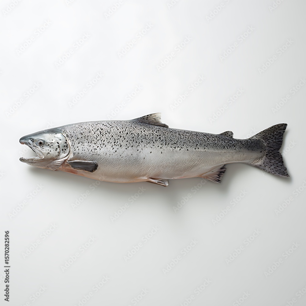 Obraz premium Fresh salmon laid out on a white surface.