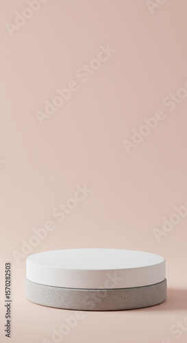 Minimalist two tiered pedestal display stand on pastel background