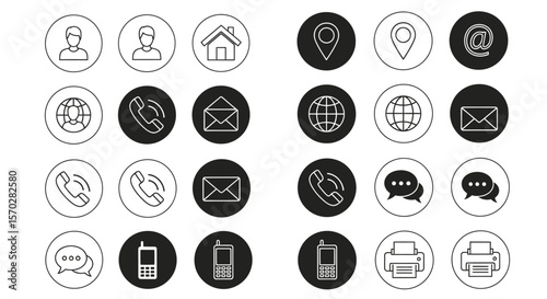 Contact Information and Communication Line & Glyph Icon Set