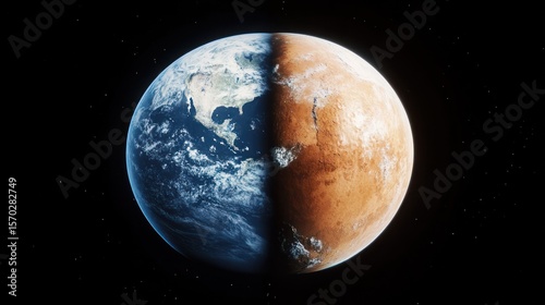 Earth and Mars split, contrasting planets