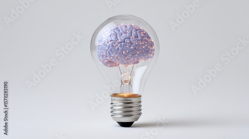 A creative conceptual image of a light bulb containing a brain, symbolizing innovation and intelligent ideas.