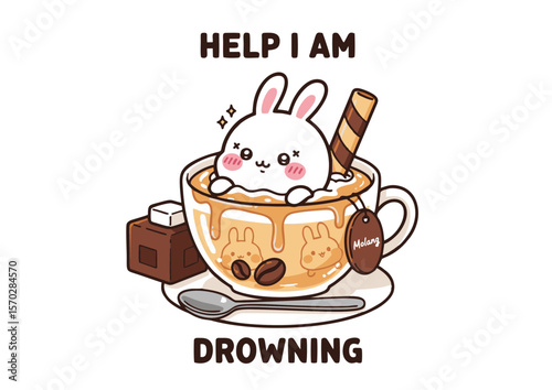 Cute Rabbit Drowning in a Delicious Melted Coffee Drink.
