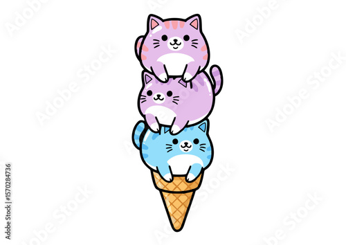 Cute Cats Stacked on an Ice Cream Cone.