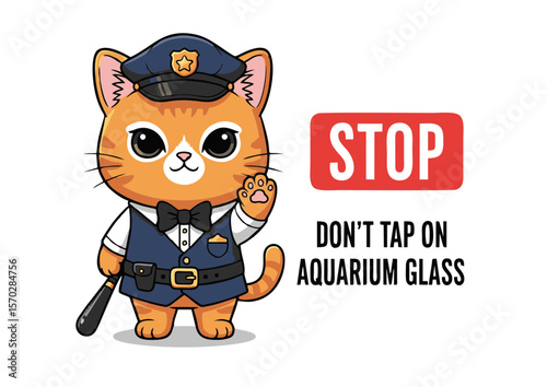 Adorable Orange Tabby Cat Police Officer in Uniform Raising Paw.