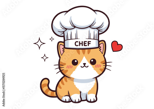 Adorable Orange Tabby Kitten Chef in a White Toque.