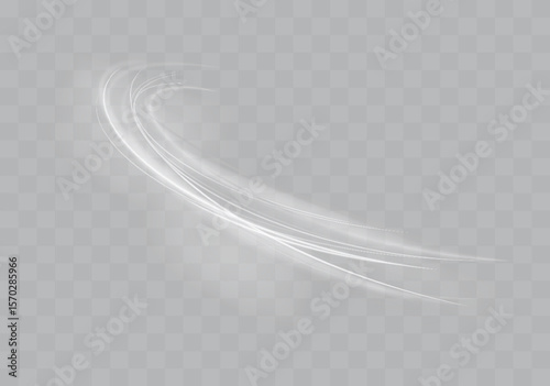 White shiny sparks of spiral wave. Curved bright speed line swirls. Shiny wavy path. Magic golden swirl with highlights. Glowing swirl bokeh effect.