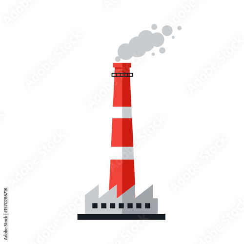 Flat Cartoon Illustration of an Industrial Factory Emitting Polluting Smoke