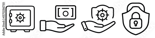Financial Security Icons, Money Protection, Safe Banking, Secure Transaction, Digital Vault