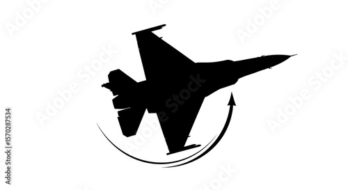 Black Silhouette of a Fighter Jet Performing a Steep Turn