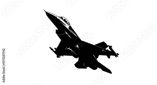 Silhouette of a Modern Fighter Jet Ascending, Military Aviation, Black and White