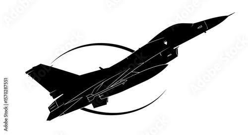 Silhouette of a Modern Jet Fighter in Flight, Black Design